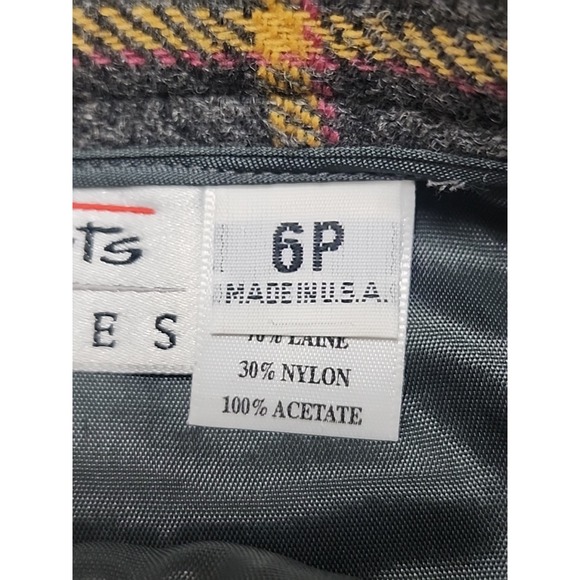 Talbots Vintage 80's USA Gray Red Blue Yellow Plaid Wool Wrap Skirt 6p 28x19 - Picture 3 of 12